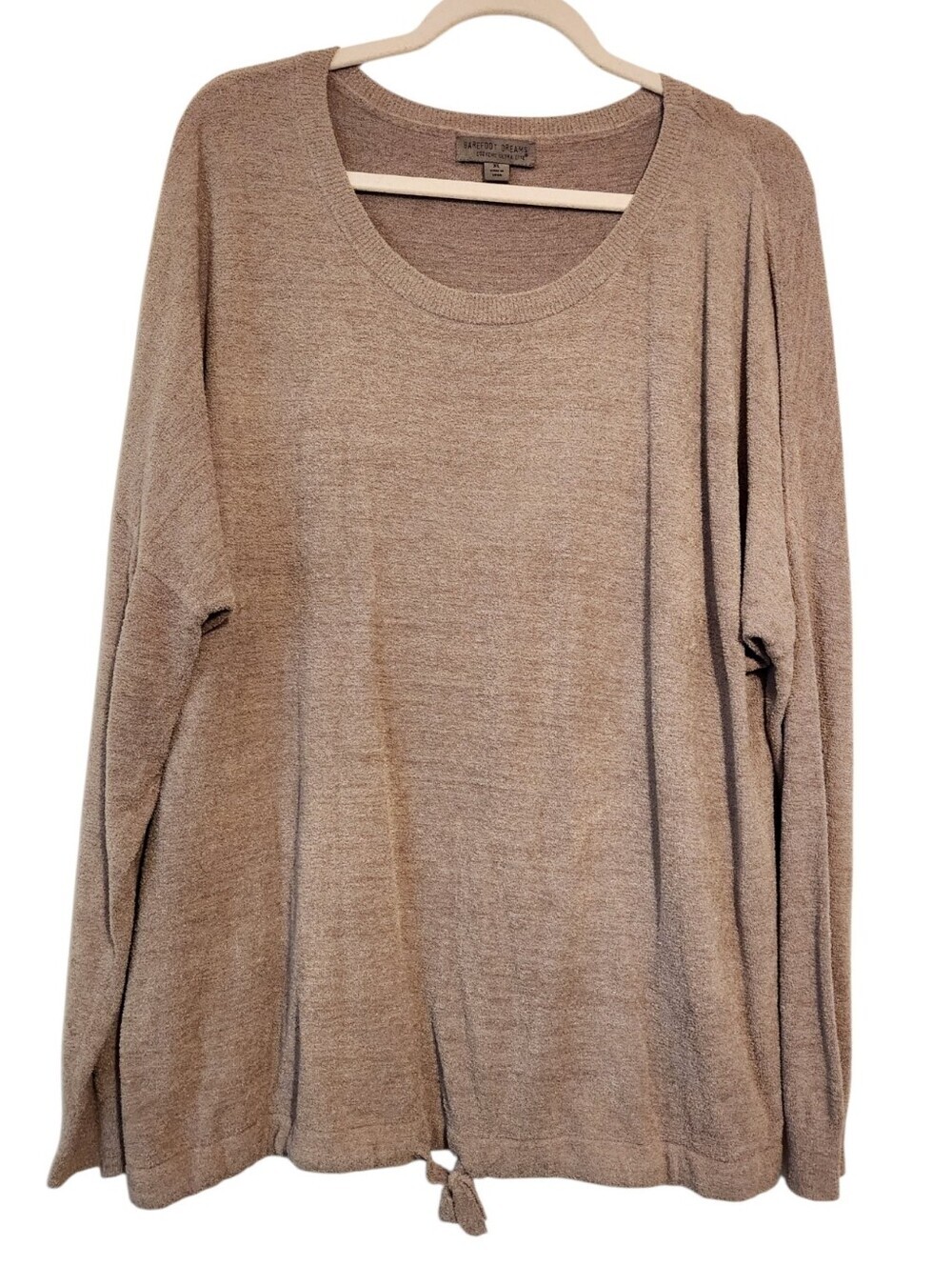 Barefoot Dreams | Women’s Tan/Beige Boat Neck CozyChic Sweater (Size XL)